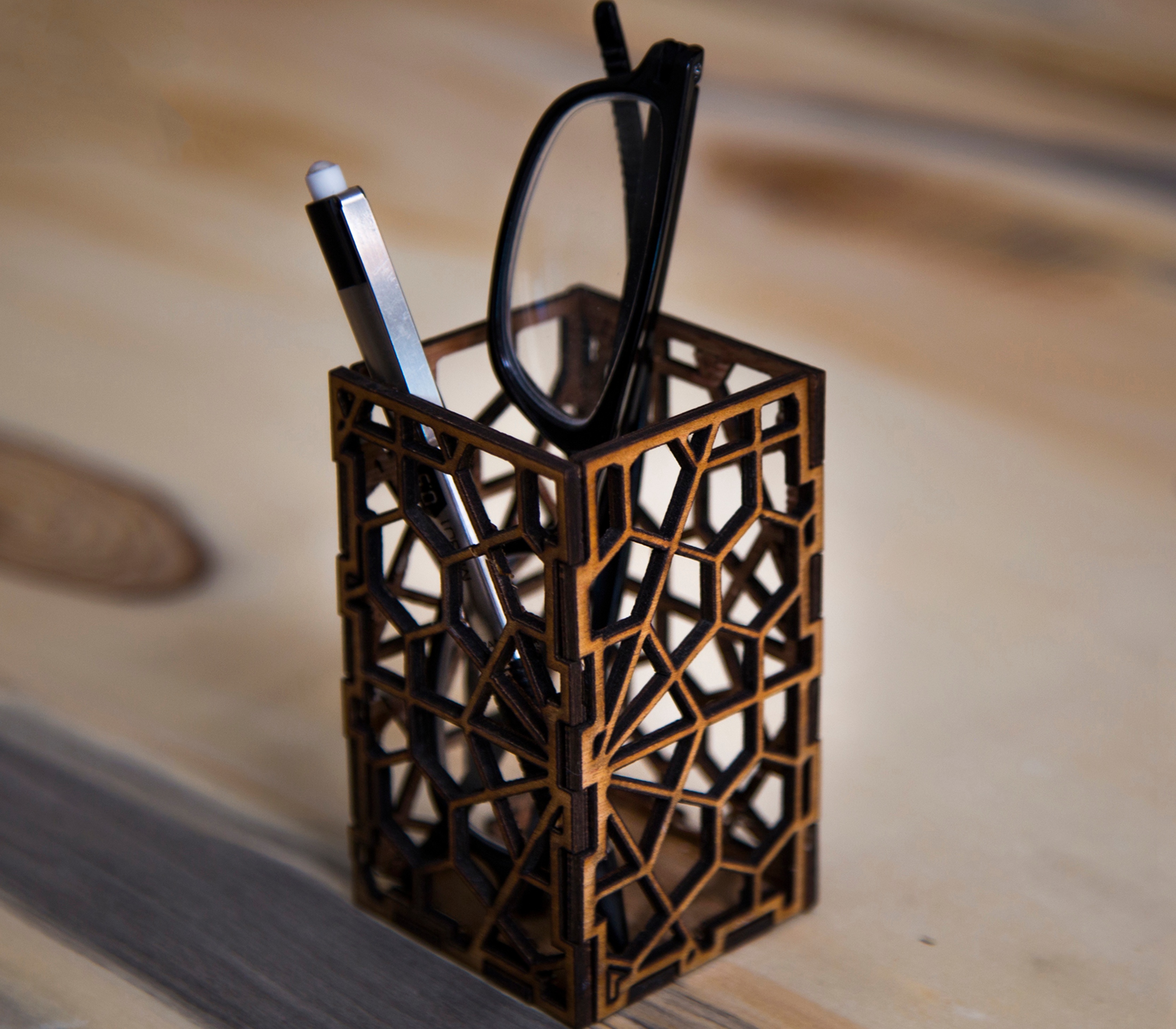 Laser Cut Wand Stand With Engraving Black Walnut or Cherry Wood